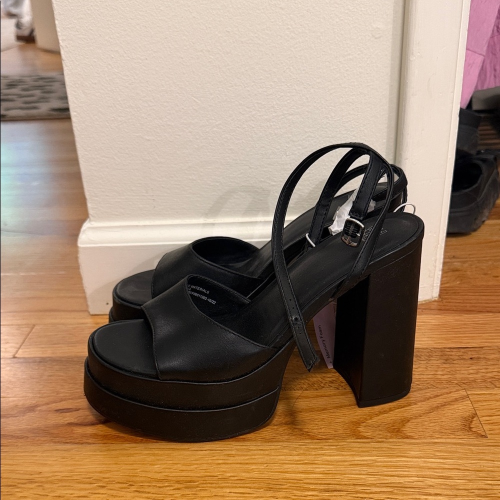Black Platform Block Heel
